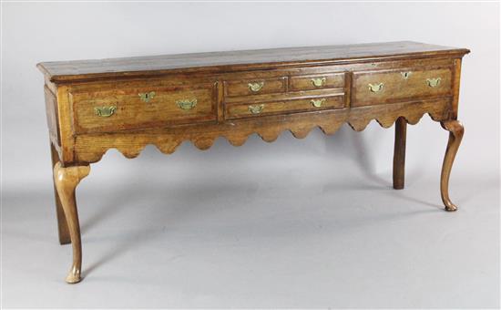 A mid 18th century oak dresser base, W.6ft 6in. D.1ft 7in. H.2ft 9in.